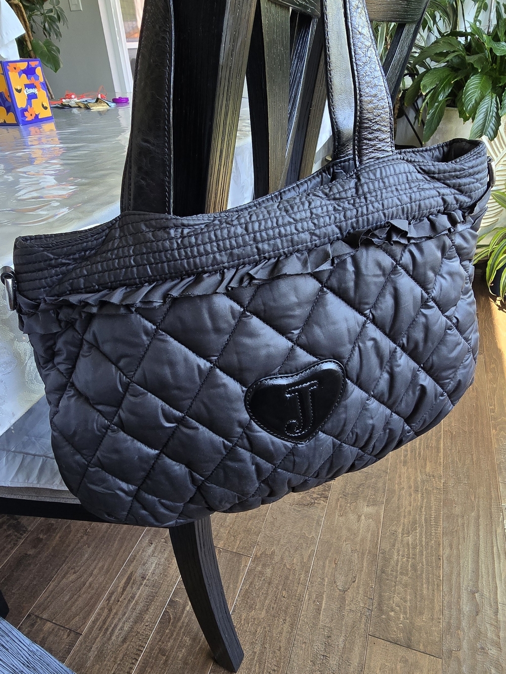 Juicy Couture Y2K Ruffle Quilted Black Tote